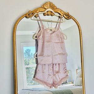 Dusty Pink Lace Trim PJ Set